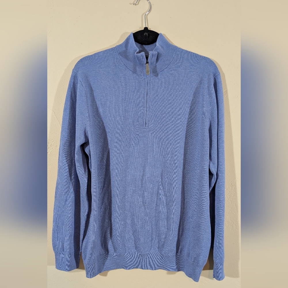 Vineyard Vines Men's Quarter Zip Sweater Blue Large Cotton Cashmere Blend